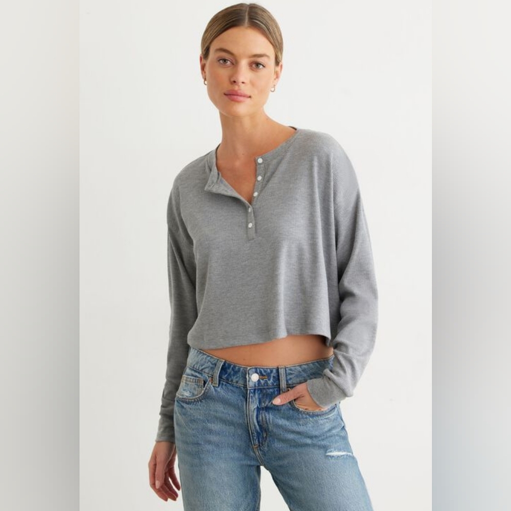 Wilfred Free Gray Cotton Longsleeved Cropped Ribbed Top Shirt Size Small